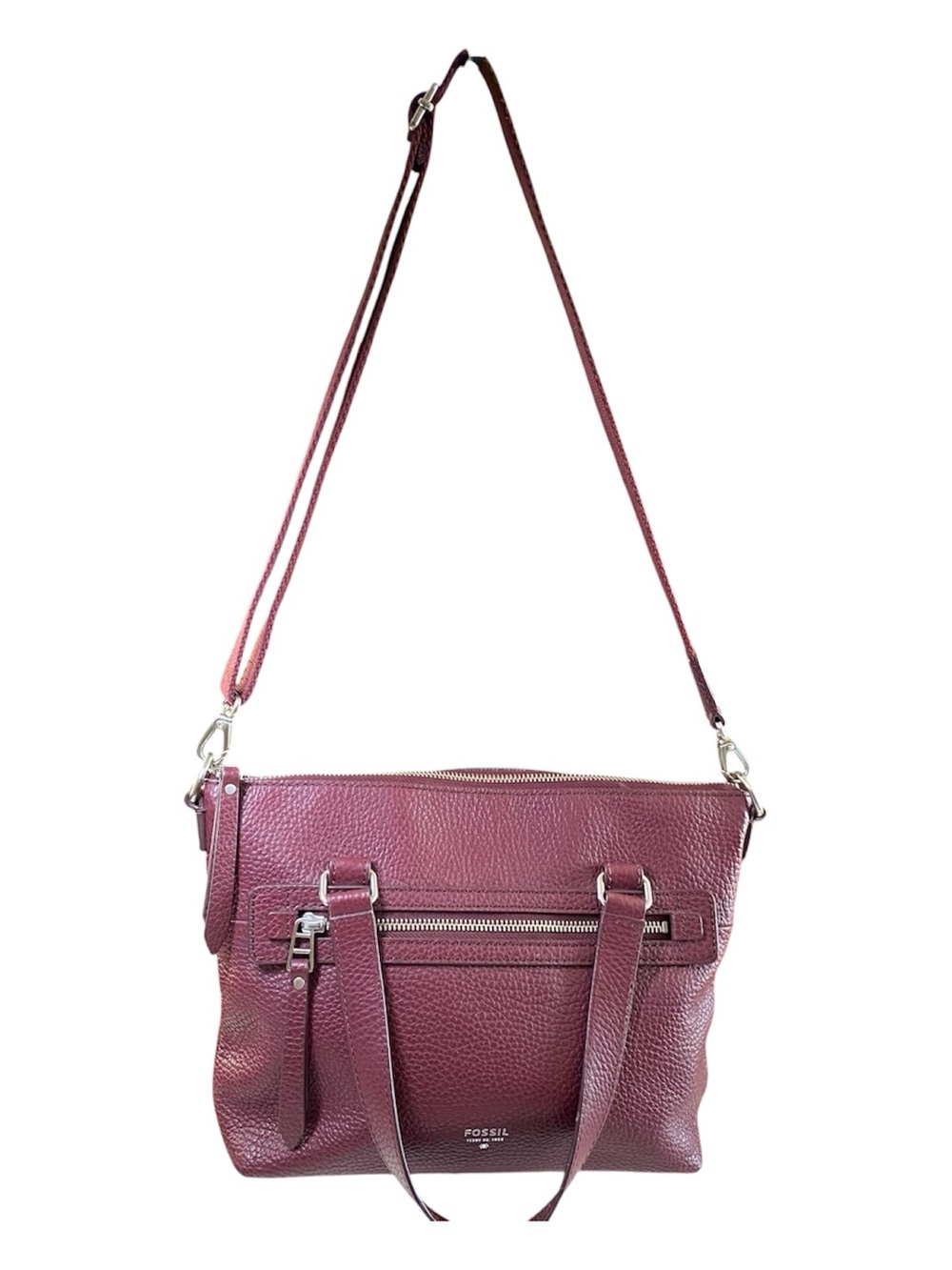 Fossil Dawson Pebble Leather Crossbody Satchel Burgundy Excellent Condition